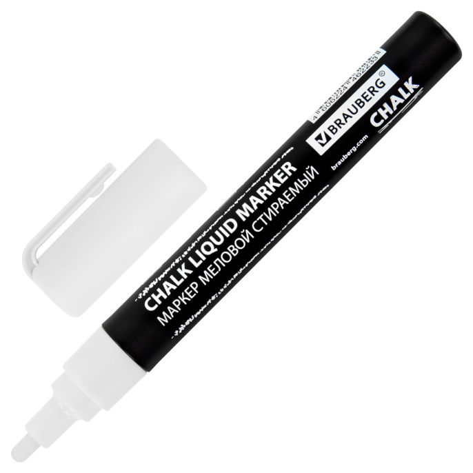 Маркер меловой CHALK LIQUID MARKER, БЕЛЫЙ, 3 мм, стираемый, BRAUBERG "CHALK", 152585