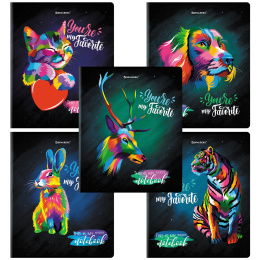 Тетрадь А5, 48 л., BRAUBERG, скоба, клетка, матовая ламинация, выборочный лак, "Animals Pop-Art" (микс в спайке), 404374