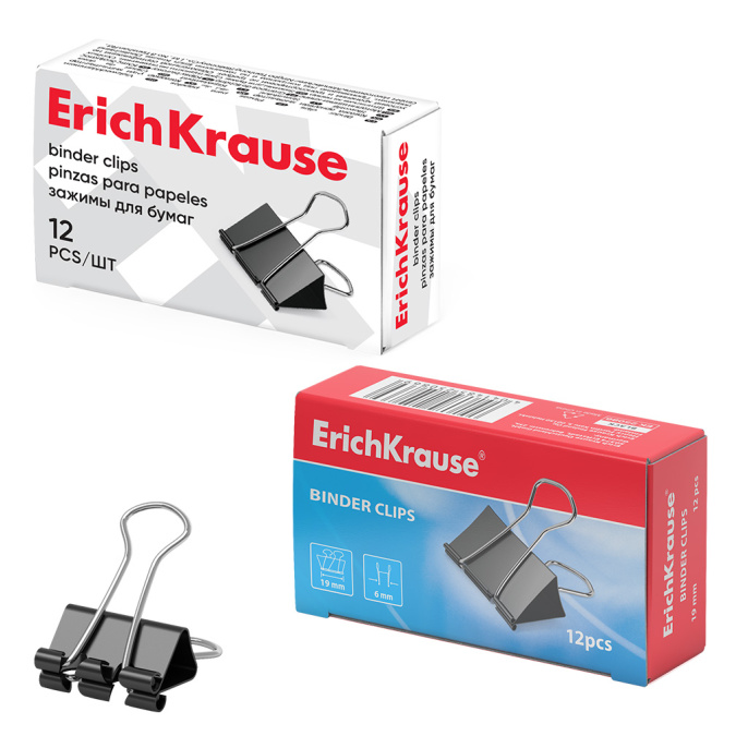 Зажимы для бумаг ErichKrause Классика, 19 мм, черный (в коробке по 12 шт.)