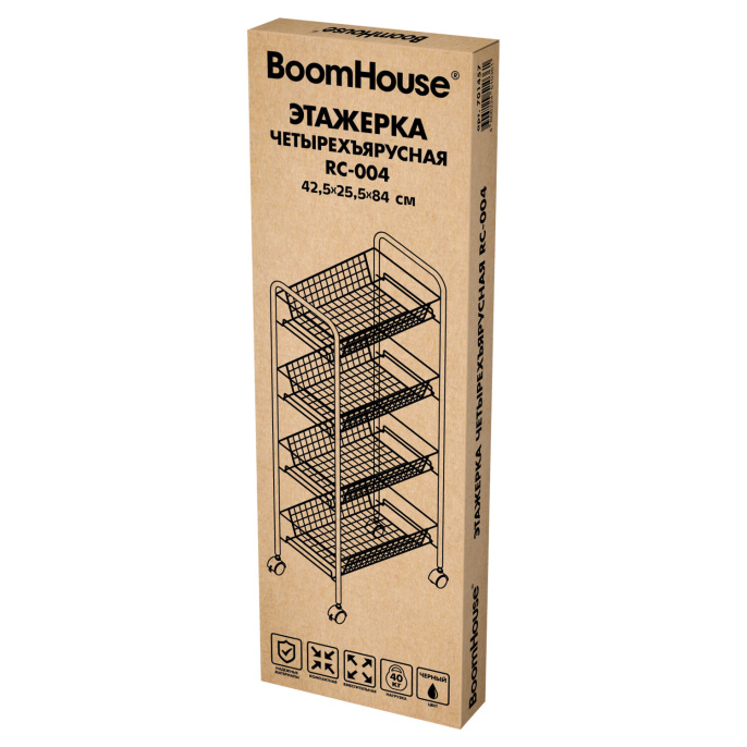 Boomhouse (бумхаус) RC-004 4 деңгейлі стажерка (арба), дөңгелектерде, В84хШ42, 5хГ25, 5 см, металл, қара, 701457