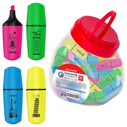 Текстовыделитель мини BRAUBERG "NEON Mini", АССОРТИ В ПЛАСТИКОВОЙ БАНКЕ, линия 1-5 мм, 152431