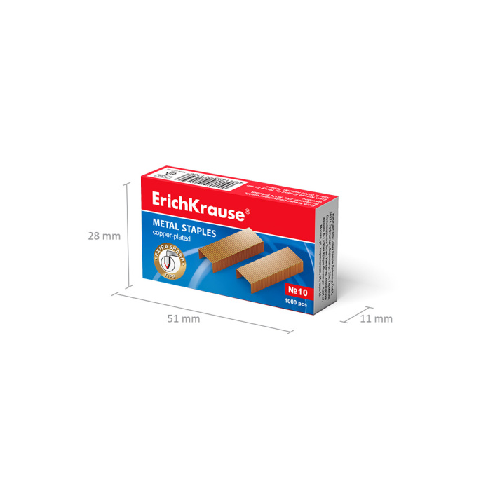 Скобы №10 ErichKrause омедненные (коробка 1000 шт.)