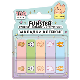 Бетбелгілер жабысқақ Z-FUNSTER (FUNSTER) "Жануарлар", 45х12 мм, 100 дана, (5 түсті х 20 парақ), диспенсерде, 116702
