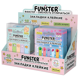Бетбелгілер жабысқақ Z-FUNSTER (FUNSTER) "Ассорти", 45х12 мм, 100 дана, (5 түсті х 20 парақ), диспенсерде, 116706