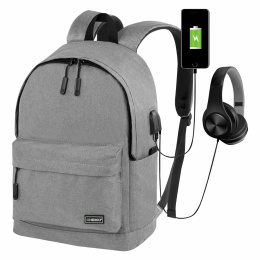 Рюкзак HEIKKI ACTIVE (ХЕЙКИ) универсальный, отделение для ноутбука, USB-порт, серый, 44х31х14 см, 272561