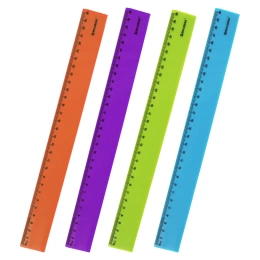Линейка пластиковая 30 см BRAUBERG "NEON", ассорти, пакет, 210751