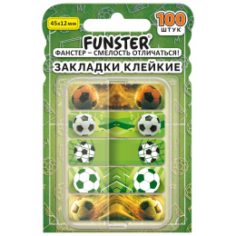 Бетбелгілер жабысқақ Z-FUNSTER (FUNSTER) "Футбол", 45х12 мм, 100 дана, (5 түсті x 20 парақ), диспенсерде, 116698