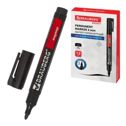 Brauberg "Energy" тұрақты маркері, қара, дөңгелек ұшы, 3 мм,клипі бар, 150475