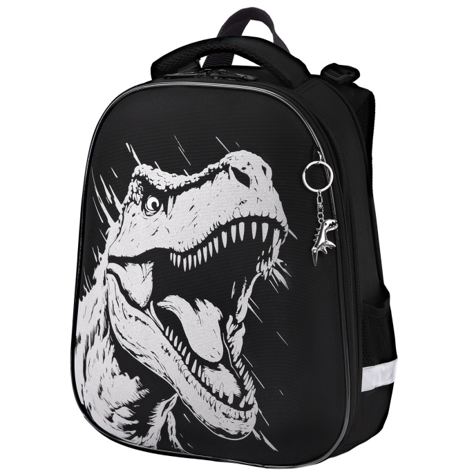 Ранец BRAUBERG SHINY, 2 отделения, с брелком, Scary dino, СВЕТЯЩИЙСЯ РИСУНОК, 38х28х14 см, 273143