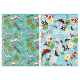 Тетради ДЭК А4 96 л. КОМПЛЕКТ 2 шт. BRAUBERG гребень, клетка, TWIN-лак, "Карпы Кои", 404882