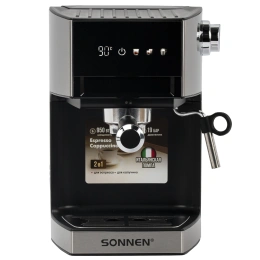 Кофеварка рожковая с дисплеем SONNEN CM-2066, ручной капучинатор, сенсор, 1 л, 950 Вт, 19 бар, 457882