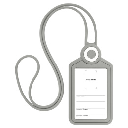 Бейдж вертикальный для пропуска и ID-карт, СИЛИКОНОВЫЙ, 85х54 мм, шнурок 42 см, серый, BRAUBERG, 238905