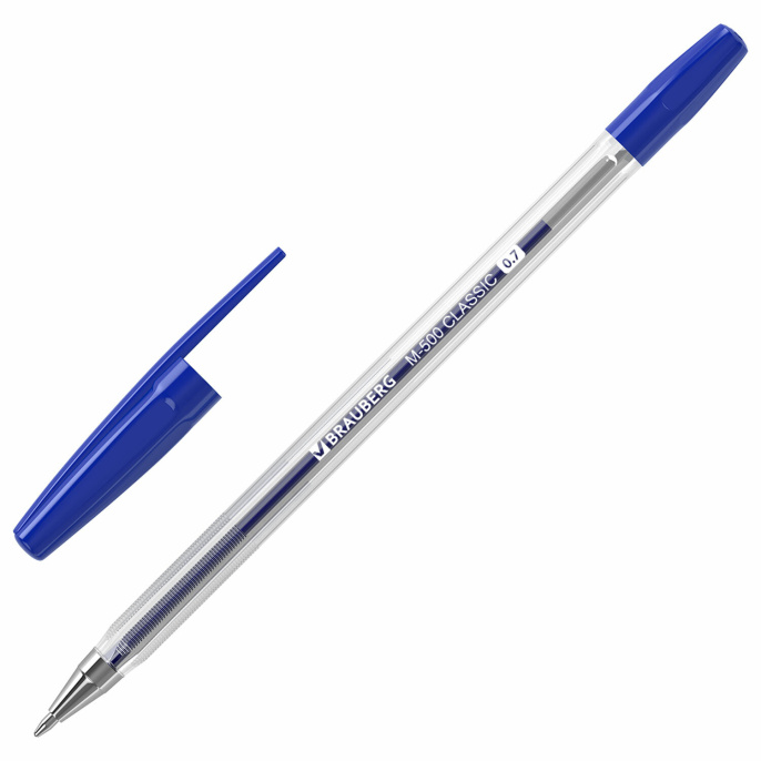BRAUBERG "M-500 CLASSIC" шарикті қаламдар, жиынтығы 10 дана, көк, түйін 0,7 мм, жазу сызығы 0,35 мм, 143454