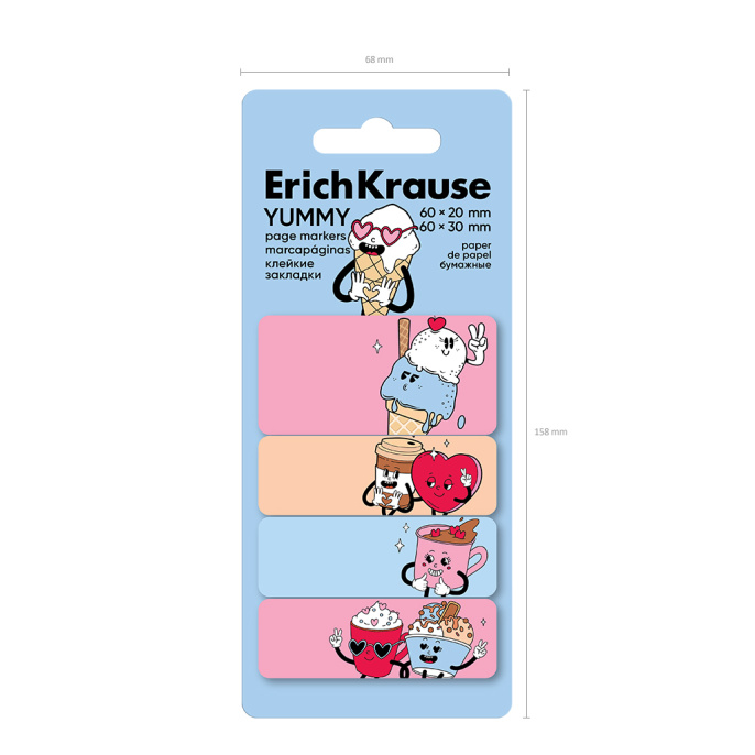 Жабысқақ бетбелгілер қағаз ErichKrause біріктіру, 60x20mm, 60x30mm, 80 Парақ