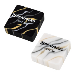 Ластики BRAUBERG "MARBLE", НАБОР 6 штук, 34х34х11 мм, квадратные, экологичный ПВХ, блистер, 272735