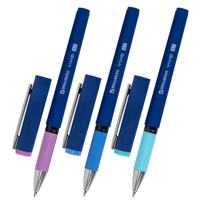 Ручка шариковая с грипом BRAUBERG "VIVID PASTEL", СИНЯЯ, SOFT TOUCH покрытие, узел 0,7 мм, линия письма 0,35 мм, 144399