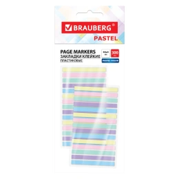 Закладки клейкие пастельные BRAUBERG PASTEL, 44х4 мм, 300 штук (15 блоков х 20 листов), 116683