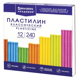 Пластилин классикалық BRAUBERG "АКАДЕМИЯ классикалық", 12 түсті, 240 г, СТЕК, жоғары сапа, 106423
