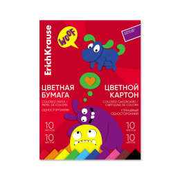 Түстер жиынтығы.бум.және ErichKrause желіміндегі жылтыр картон, Көңілді достар, A4, 20 л., әрқайсысы 10 түсті. (мектеп-жазу құралдары)