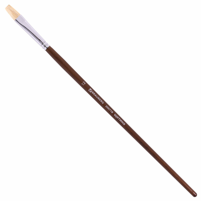 Кисть художественная профессиональная BRAUBERG ART CLASSIC, щетина, плоская, № 12, длинная ручка