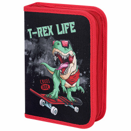 Пенал Пифагор, 1 бөлім, 2 жиналмалы жолақ, полиэстер, 20х14 см, "T-Rex Life", 271513