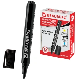 BRAUBERG қағаз флипчарт маркері, сіңірмейтін, қара, 2,5 мм, 151253
