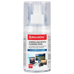 Brauberg барлық типтегі және оптикалық экранды тазалау жинағы, майлық және спрей жинағы, 200 мл, 513560