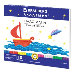 Пластилин классический BRAUBERG "АКАДЕМИЯ", 10 цветов, 200 г, со стеком, картонная упаковка, 103255