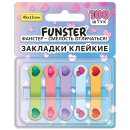 Бетбелгілер жабысқақ Z-FUNSTER (FUNSTER) "жүректер", 45х12 мм, 100 дана, (5 түсті x 20 парақ), диспенсерде, 116704