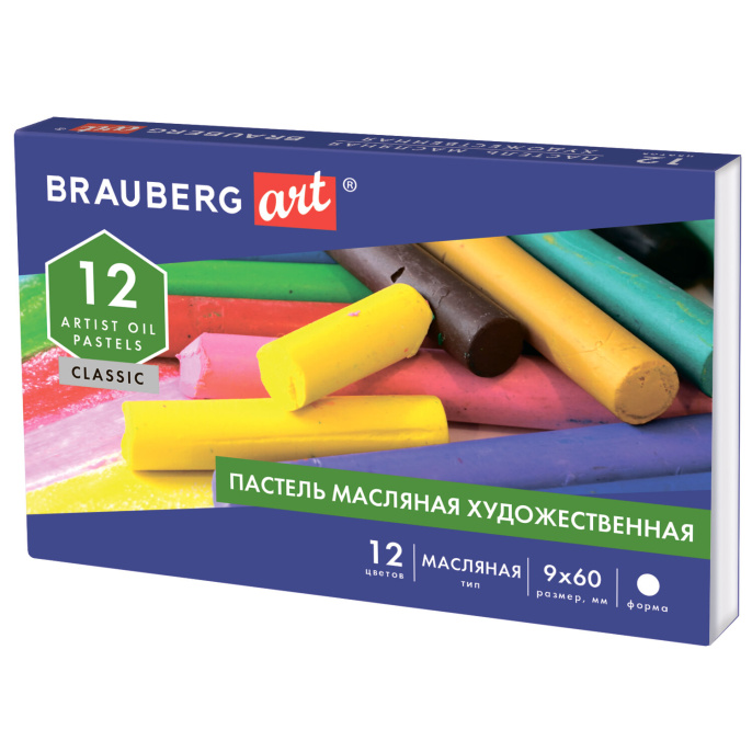 Пастель майлы өнер BRAUBERG ART CLASSIC, 12 түсті, дөңгелек қима, 181447