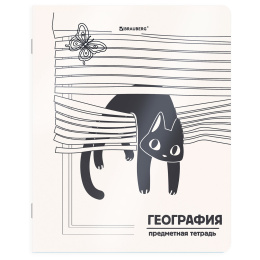 Тетрадь предметная КОТ-НЕПОСЕДА 48 л., пластиковая обложка, ГЕОГРАФИЯ, клетка, подсказ, BRAUBERG, 405531