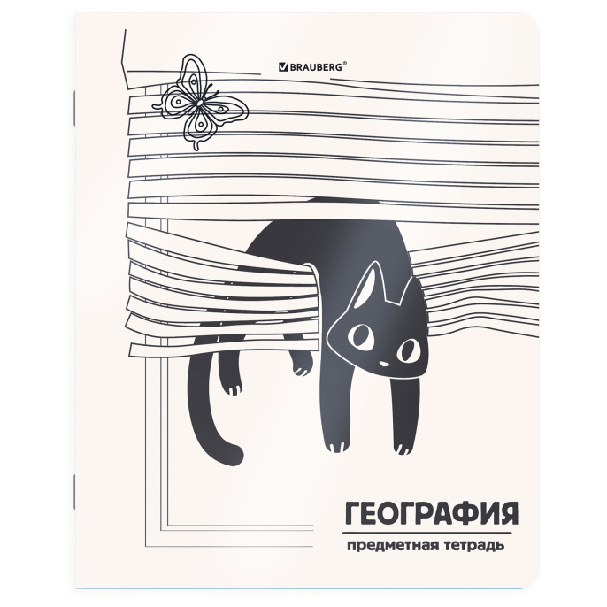 Тетрадь предметная КОТ-НЕПОСЕДА 48 л., пластиковая обложка, ГЕОГРАФИЯ, клетка, подсказ, BRAUBERG, 405531