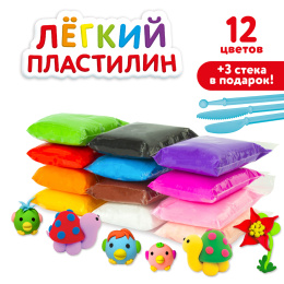 Пластилин супер жеңіл ауа қатайтатын 12 түсті, 120 г, 3 стек, ЮНЛАНДИЯ, 105905