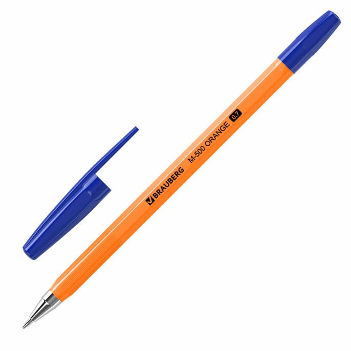 Ручки шариковые BRAUBERG "M-500 ORANGE", НАБОР 4 шт., СИНИЕ, узел 0,7 мм, линия письма 0,35 мм, 143950
