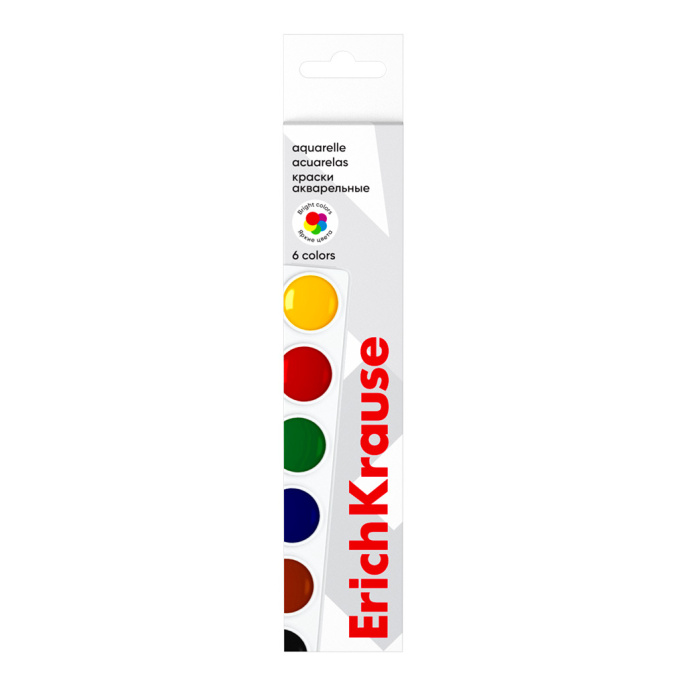 Краски акварельные ErichKrause 6 цветов (в коробке с европодвесом)