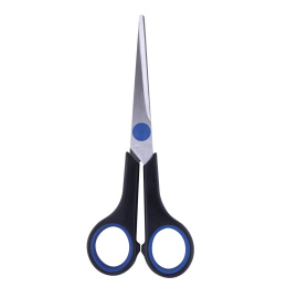Ножницы BRAUBERG "Soft Grip", 165 мм, черно-синие, резиновые вставки, 3-сторонняя заточка, 230761