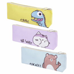 Пенал жұмсақ ПИФАГОР, 1 бөлімше, ПВХ, ассорти "Animals", 21х8х3 см, 273826