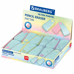 Ластик BRAUBERG "ULTRA PASTEL", 57х24х15 мм, пастельные цвета ассорти, бирюзовый пластиковый держатель, 272688