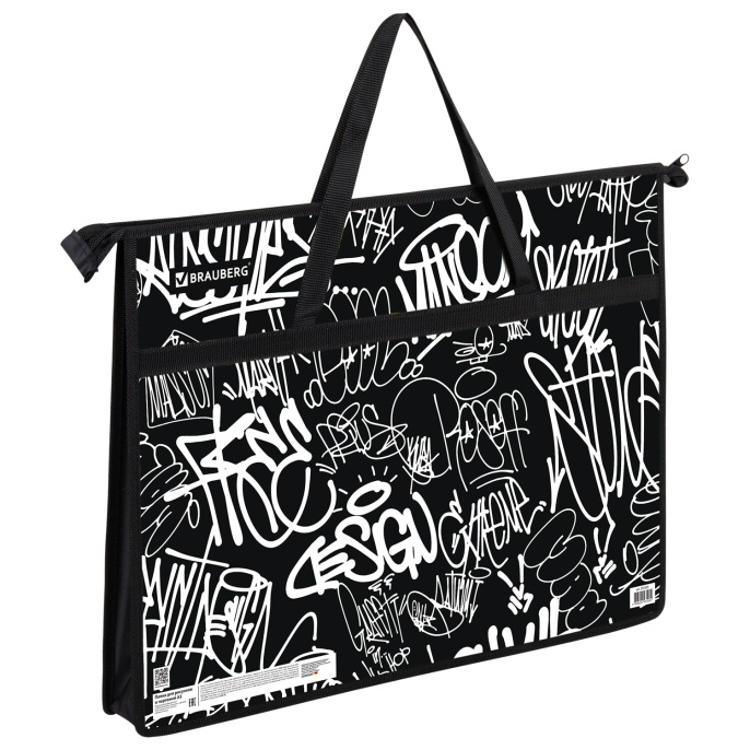 Папка для рисунков и чертежей с ручками BRAUBERG А3, пластик, молния сверху, "Graffiti", 272233