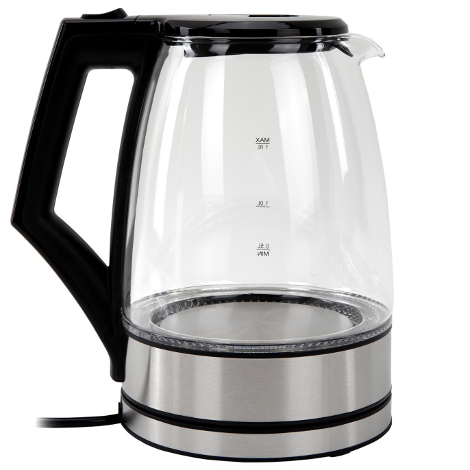 Чайник электрический SONNEN KT-1807, 1,8 л, 2200 Вт, термостойкое стекло, внутренняя подсветка синяя, нержавеющая сталь, 455140