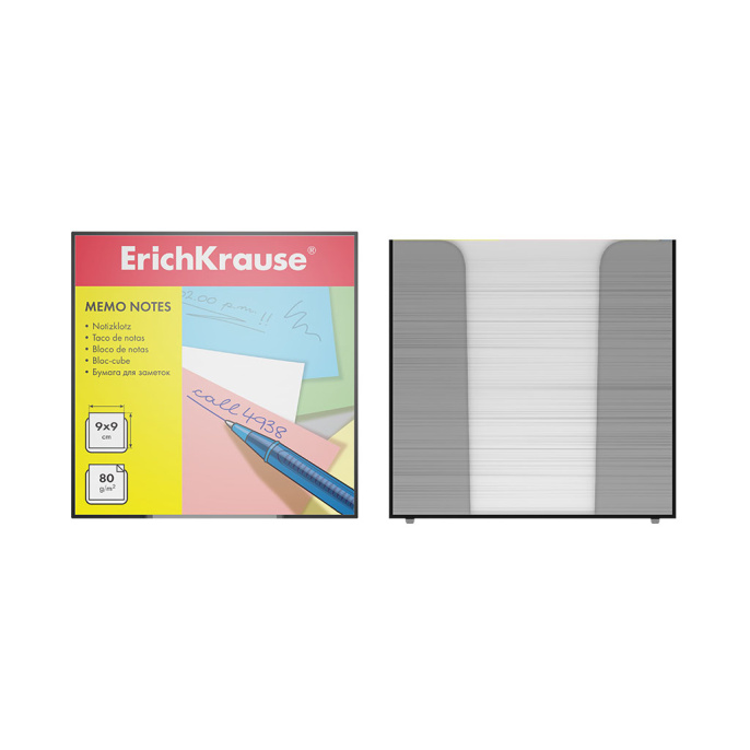 Бумага для заметок ErichKrause, 90x90x90 мм, белый, в пластиковой подставке