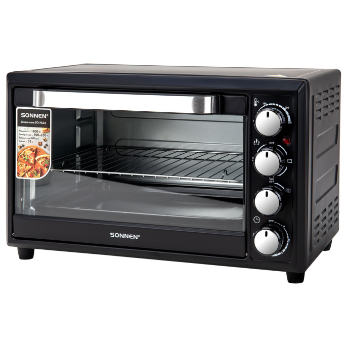 Мини-печь электрическая SONNEN EO-HL33, 1800 Вт, 33 л, 3 режима нагрева, таймер, механическое управление, черная, 458305