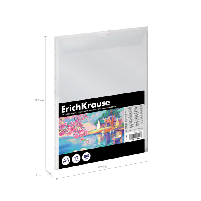 Бумага для акварели в пластиковой папке ErichKrause Дух искусства, А4, 10 листов
