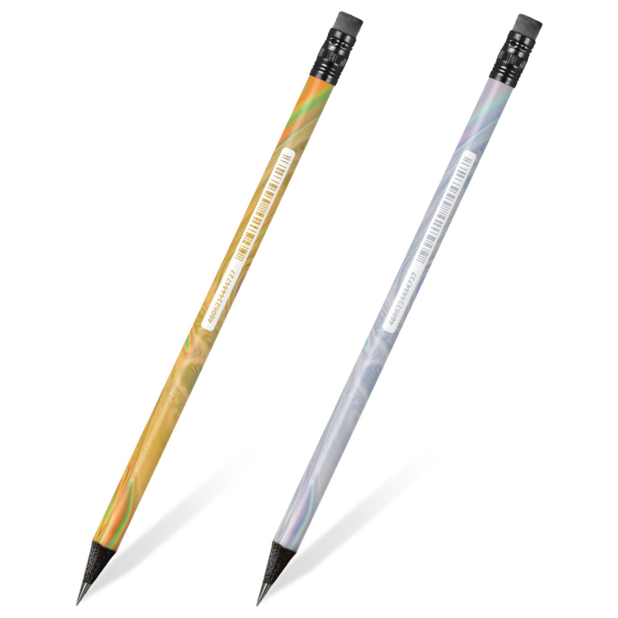 BRAUBERG "SILVER/GOLD" қара графитті қарындаш, 1 дана, HB, өшіргішпен, ассорти корпусы, 182011