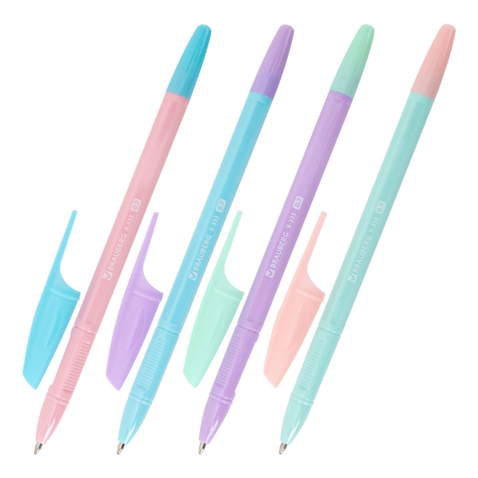 Ручки шариковые BRAUBERG "X-333 PASTEL MIX", НАБОР 8 ШТУК, СИНИЕ, узел 0,7 мм, линия письма 0,35 мм, 144535