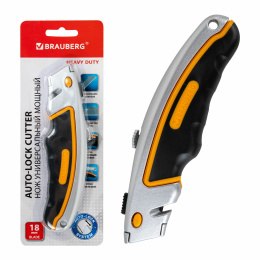 Пышақ әмбебап қуатты алюминий BRAUBERG "Heavy duty", автофиксатор, резеңке кірістірулер, 238735