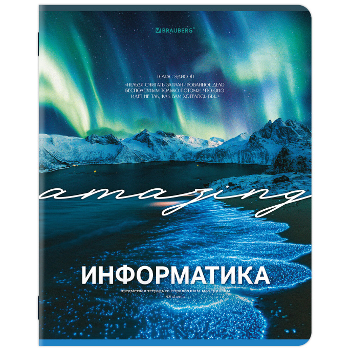 Тетрадь предметная КЛАССИКА ПРИРОДА 48 л., обложка картон, ИНФОРМАТИКА, клетка, подсказ, BRAUBERG, 405088
