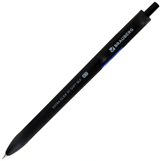 Ручка шариковая масляная автоматическая BRAUBERG "Extra Glide RT SOFT BLK", СИНЯЯ, игольчатый наконечник 0,7 мм, линия 0,5 мм, 144261