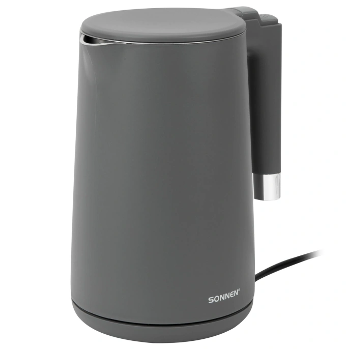 Чайник электрический с двойными стенками SONNEN KT-8719G, 1,5 л, 2200 Вт, графитовый, 454693