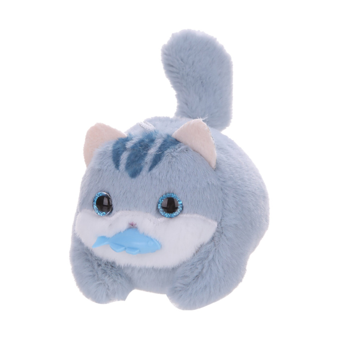 Игрушка пищалка мягкая заводная "Кот с рыбой", 7,5 см, ассорти 2 цвета, WOOZOO (ВУЗУ), 666194